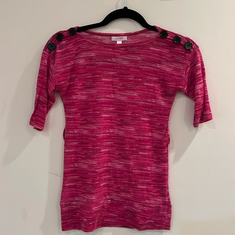 Kids Girls Mini T Shirt Pink Dress with Buttons on shoulders,  S, Short Sleeve